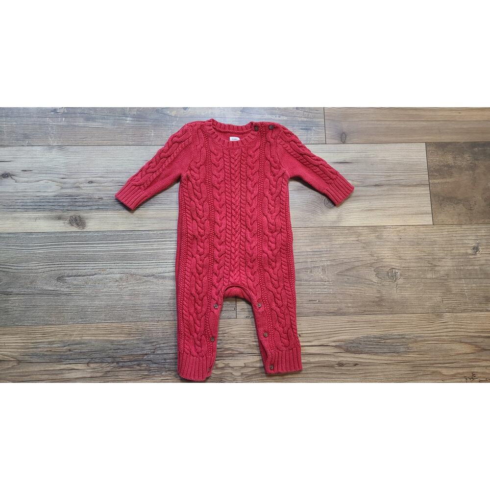 Baby Gap Aran Cable Knit One Piece Fisherman Thick Sweater Romper Red 3-6 M 2016